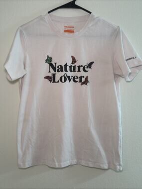 Merrell Women’s Nature Lover T-shirt Tee M Cotton Blend Graphic Butterfly Pink